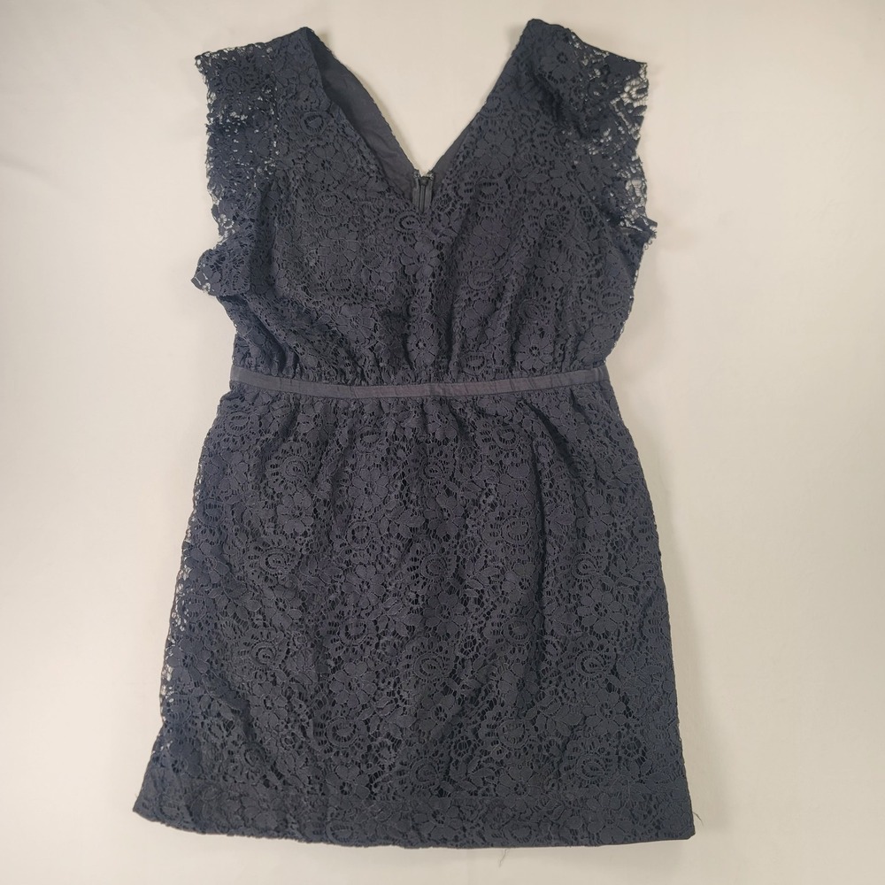 Madewell Black Lace Flutter‎ Sleeve Dress V Neck Lined Size 14